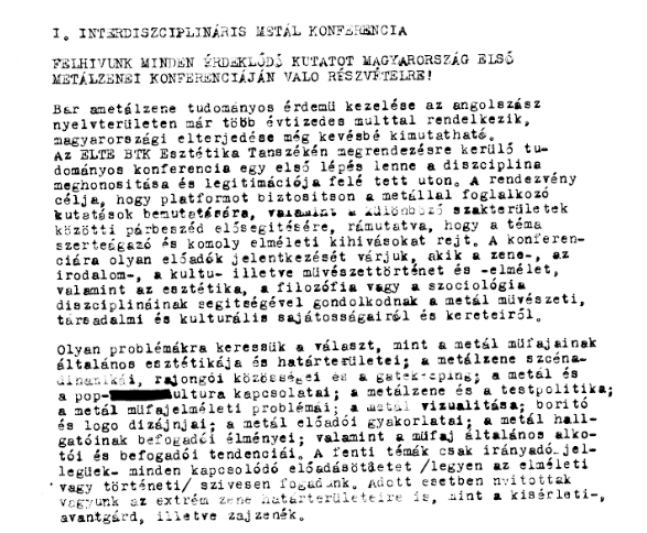 Metálzenei tudományos konferencia az ELTE BTK-n
