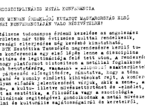 Metálzenei tudományos konferencia az ELTE BTK-n