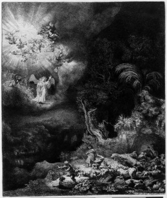 Rembrandt: Az angyal megjelenik a pásztorok előtt