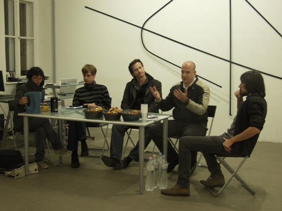 beszélgetés, balról jobbra: Gagyi Ágnes, Berkovits Balázs, Bánki György, Gerevich András, Anthony Bannwart