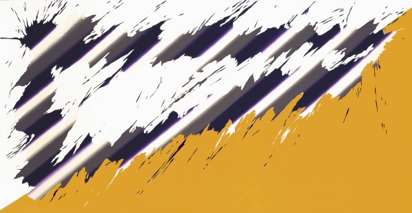 Hencze Tamás: Párhuzamos fények XXI.,90x180 cm, olaj, vászon, 2014. (Műtárgyfotó: Juhász Imre.)