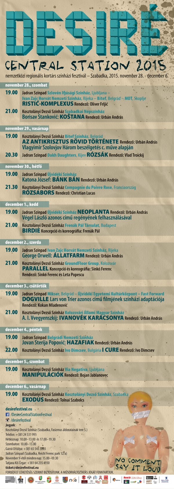 Desiré Central Station 2015 – kortárs színházi fesztivál Szabadkán