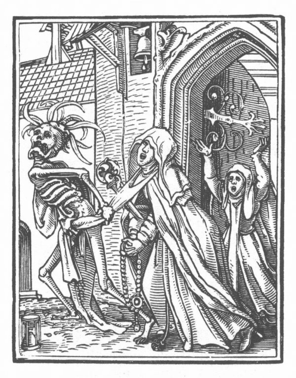 Haláltánc (Danse Macabre), fametszet, Hans Holbein - forrás: Wikipedia