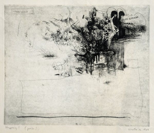 Kondor Béla: Heppening II., rézkarc, 1969
