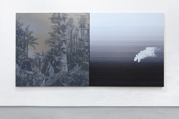Süveges Rita: Paleobotanikus erőmű, 2020. Akril, vászon, 150×300 cm.