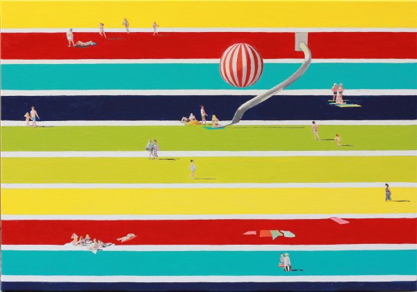 Ronga Eszter: Csíkos strandtörölköző, 2020. 70x100cm olaj,vászon