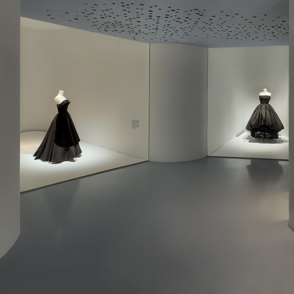 A Cristóbal Balenciaga Museoa letisztult enteriőrje a kiállított ruhákra tereli a látogató figyelmét