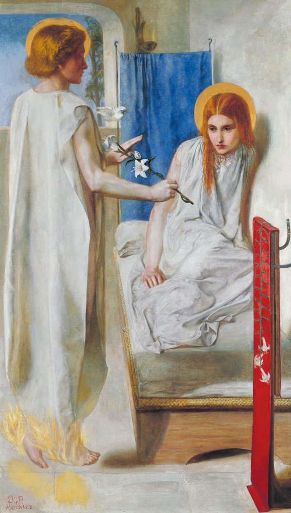 Dante Gabriel Rossetti: Ecce Ancilla Domini, 1849 körül. Olaj, vászon. Forrás: Wikimedia Commons