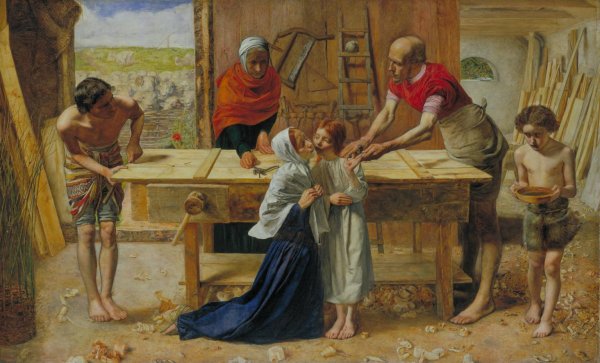 John Everett Millais: Krisztus szülei házában, 1849 és 1850 között. Olaj, vászon. Forrás: Wikimedia Commons