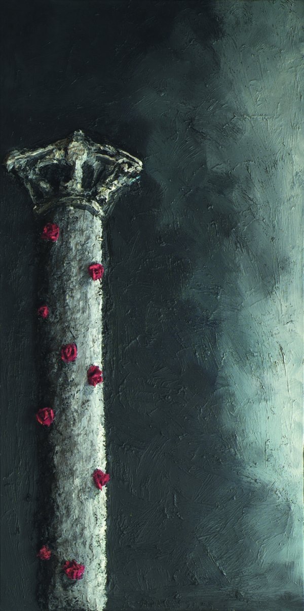 Baksai József: Vér és fény, 2005, 200×200 cm, olaj, vászon