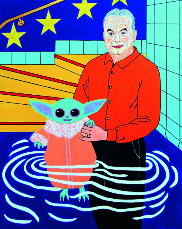 Orbán Viktor megkereszteli Baby Yodát az európai parlamentben