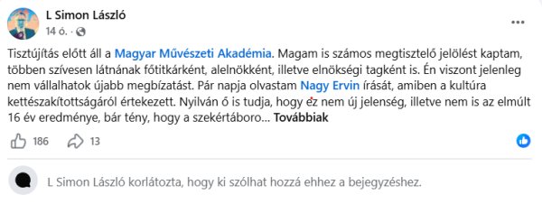 L. Simon László Facebook posztja