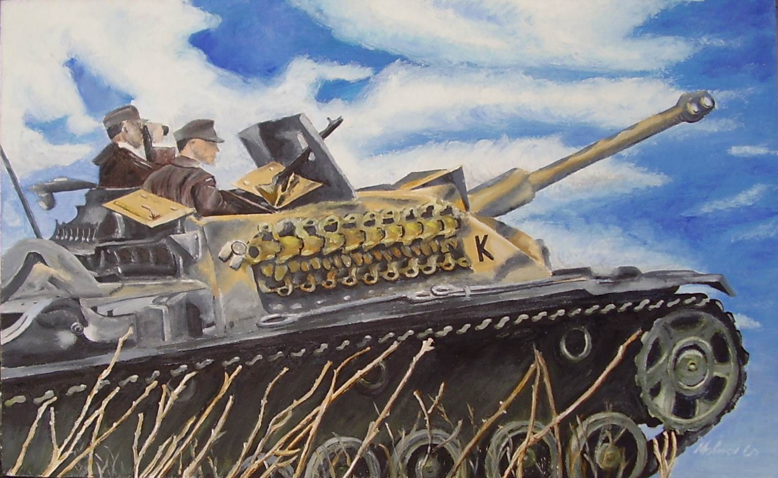 STUG / korabeli fénykép alapján készült./ Olaj farost 46.5x28.5 cm méretben.